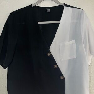 SHEIN Black and White Colorblock Blouse